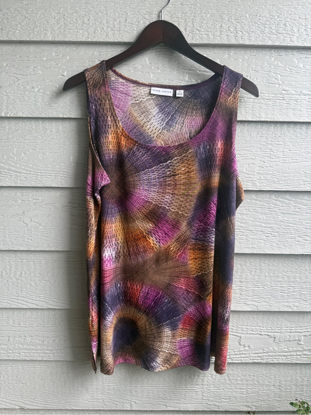 Susan Graver QVC Purple and Pink Abstract Print Shell 1x